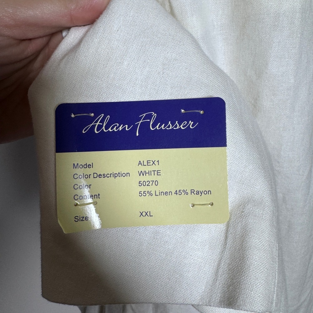 Alan Flusser Sport Coat Mens XXL White Solid Linen Blend 2-Button Blazer ALEX1 - Picture 3 of 6